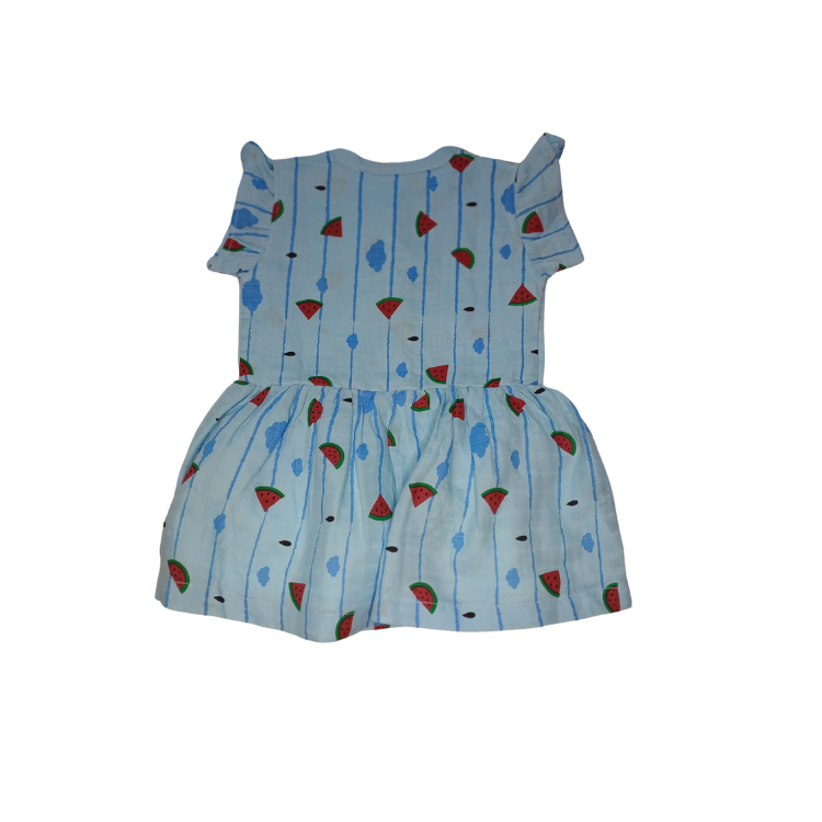 Blue Watermelon Muslin Frock With Lining