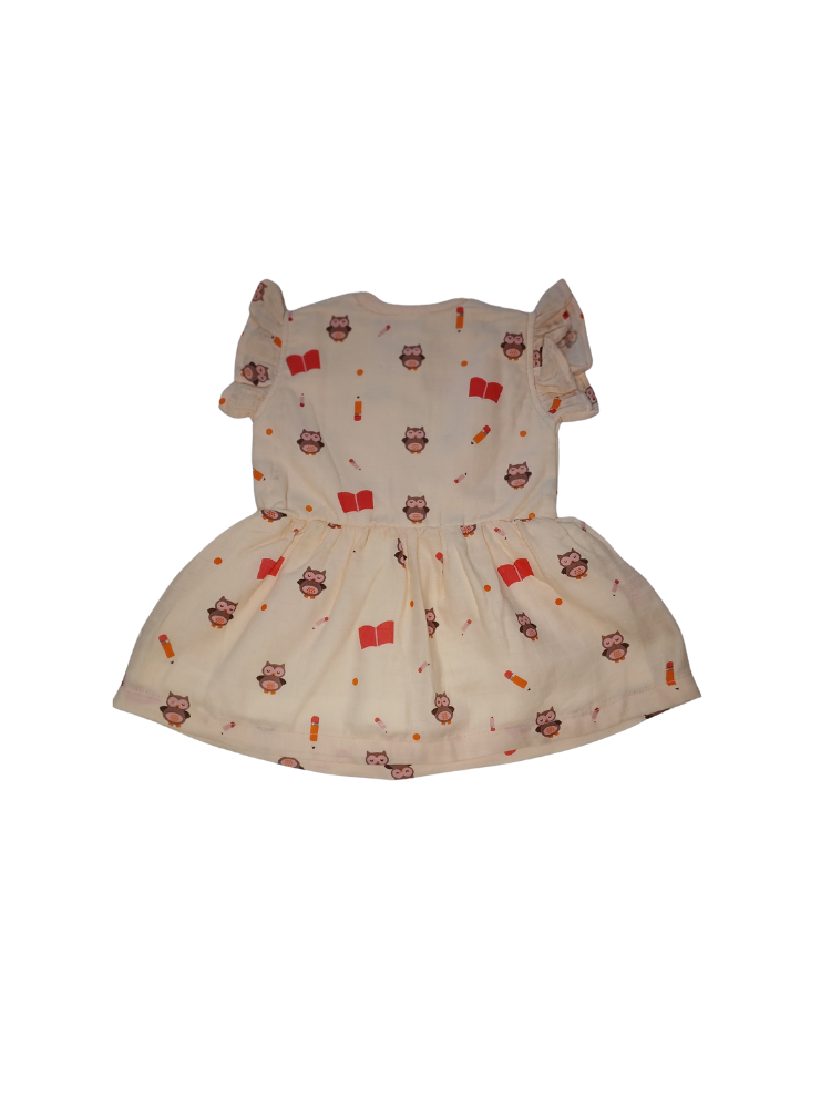 Peach Owl Muslin Frock (with lining)