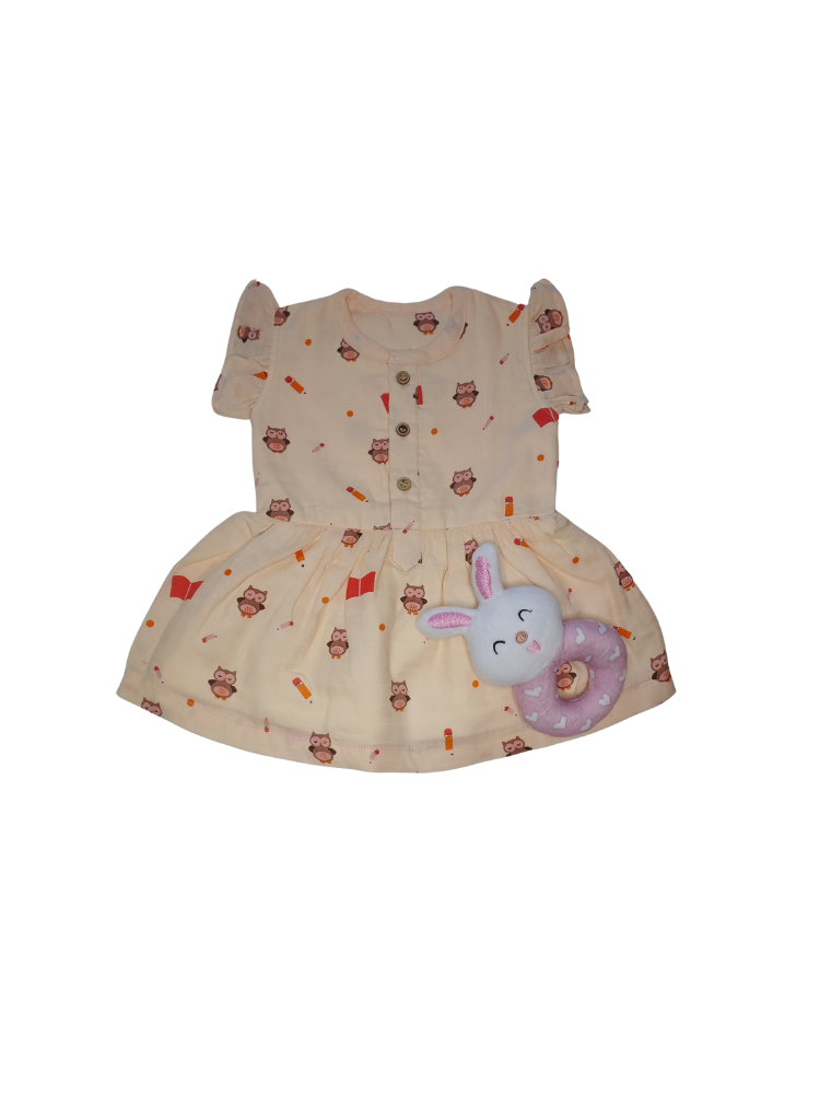 Peach Owl Preemie Baby Muslin Frocks