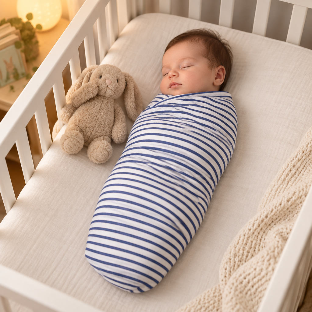 Navy Blue Stripes Swaddle Flannel