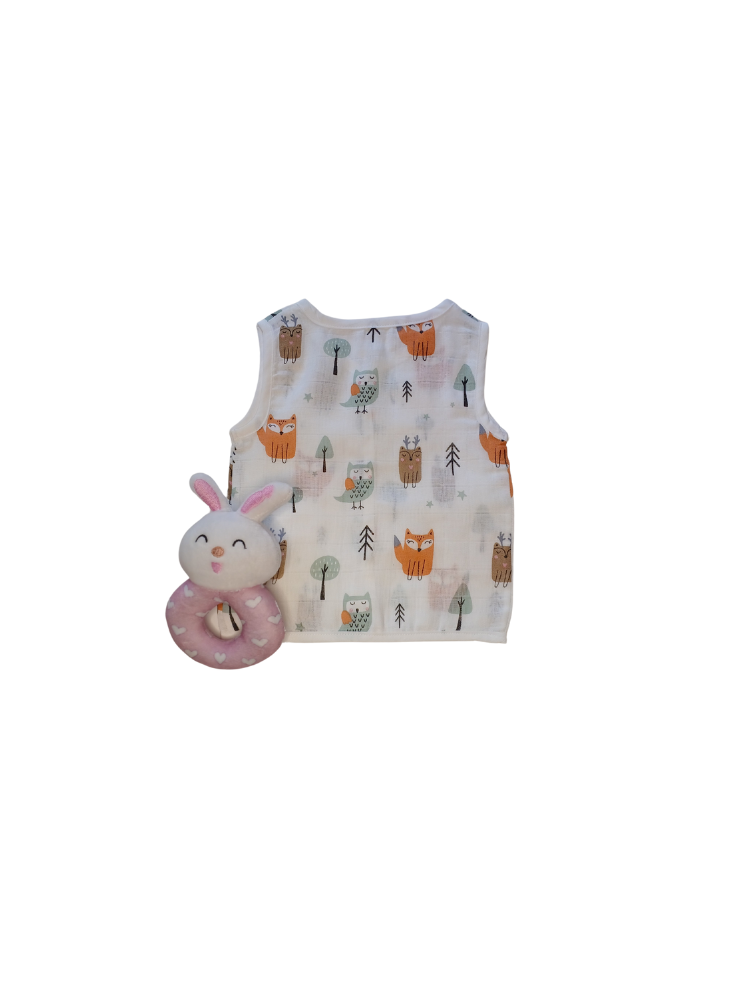 Orange Fox And Owl Jabla Sleeveless Muslin