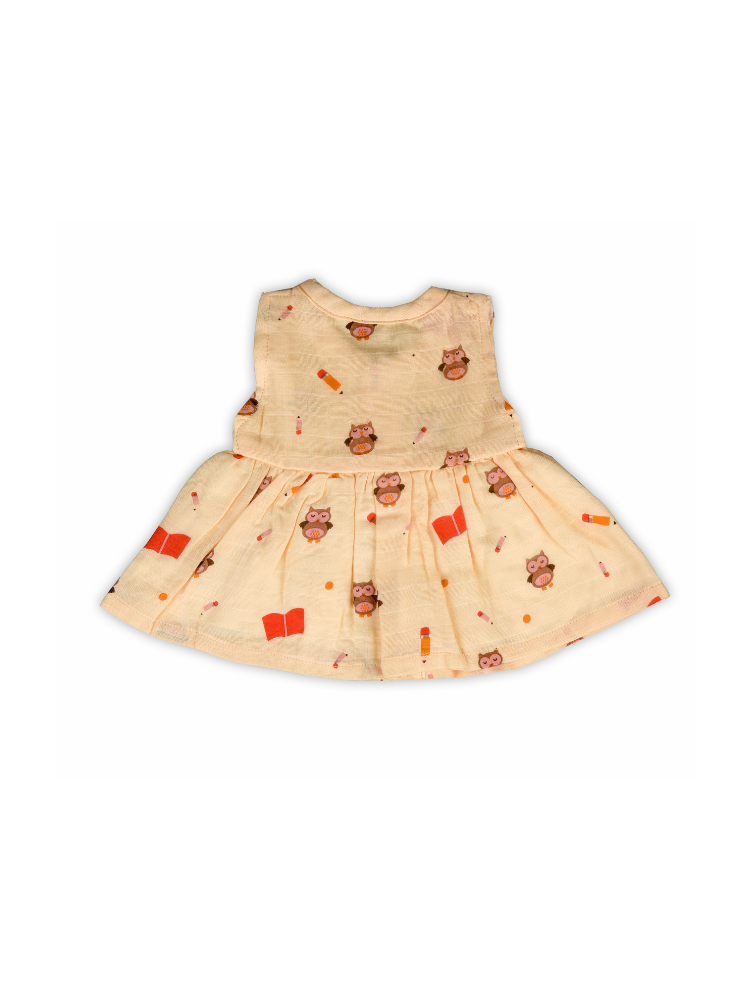 Peach Owl Preemie Baby Muslin Frocks