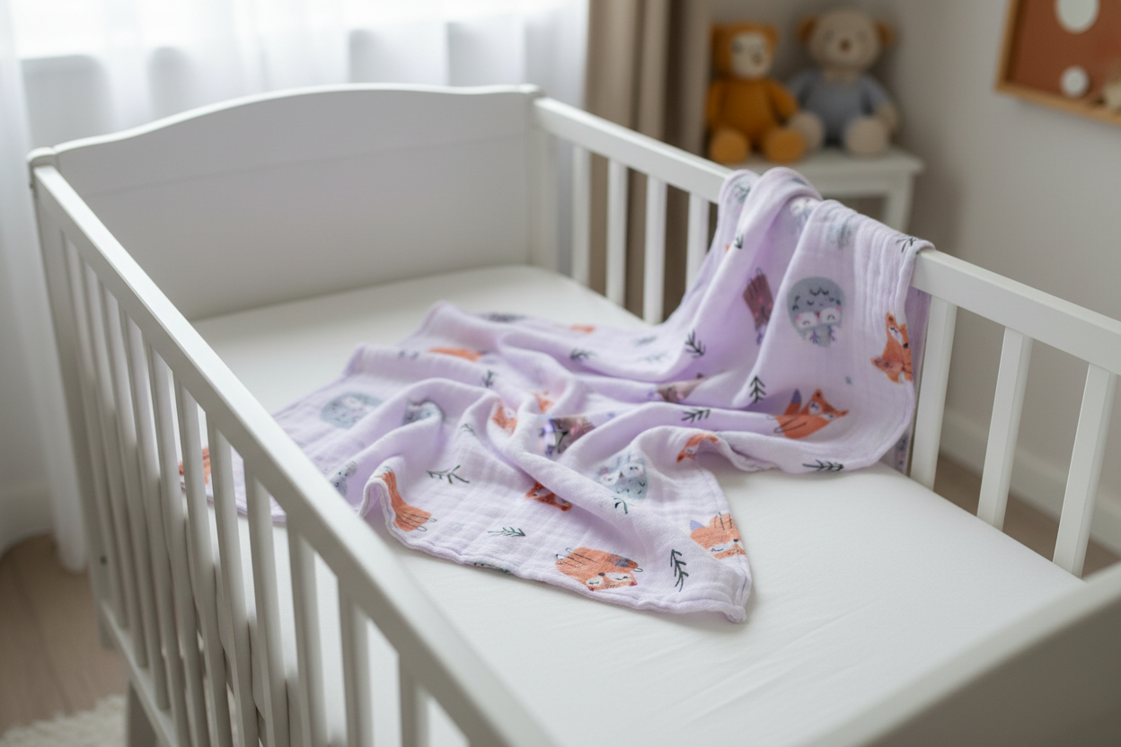 Orange Fox And Owl Swaddle Muslin
