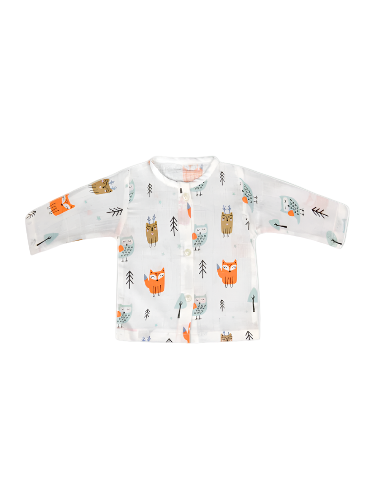Orange Fox And Owl Jabla Full Sleeves Muslin
