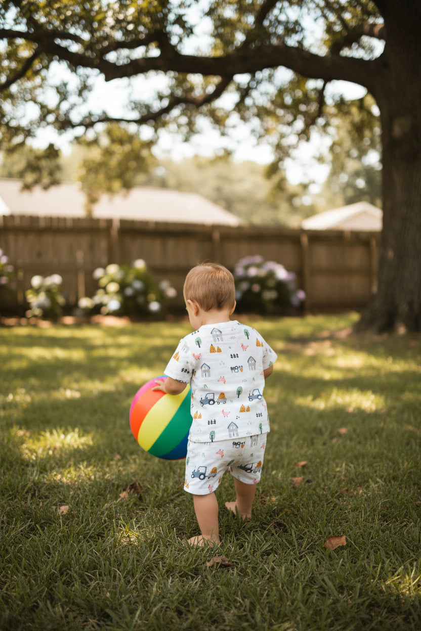 Blue Tractor Shirt And Shorts Set