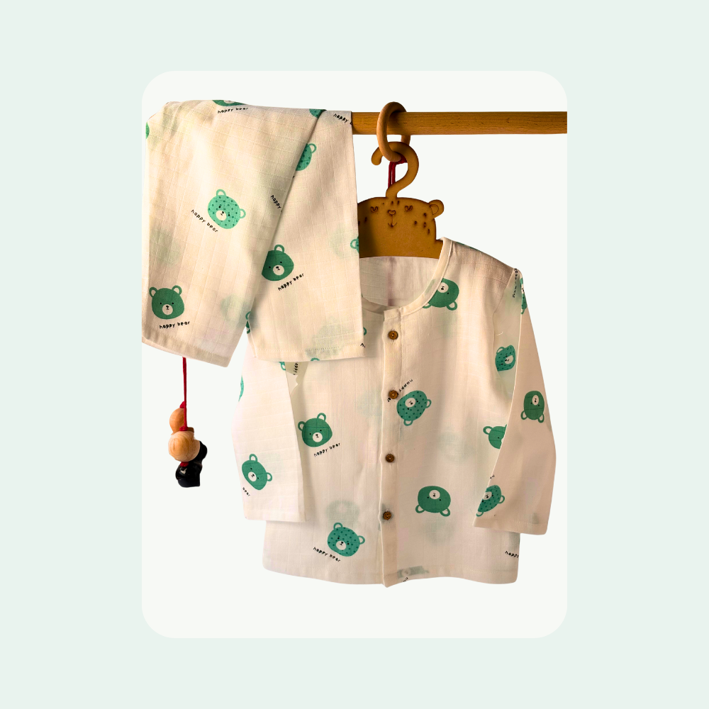 Green Bear Muslin Co ord Set