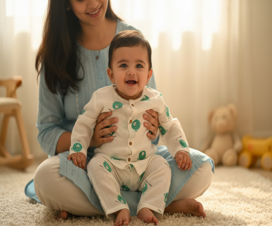 Green Bear Muslin Co ord Set