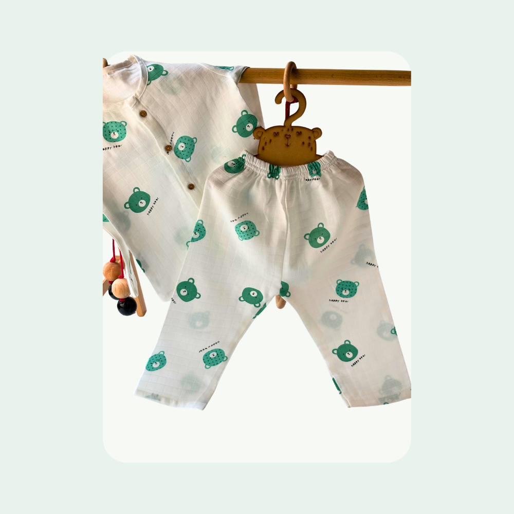 Green Bear Muslin Co ord Set