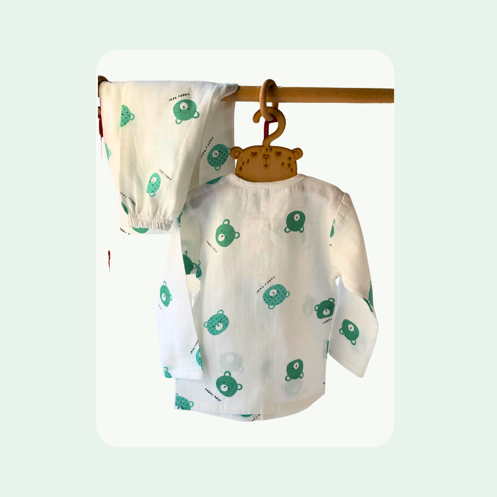 Green Bear Muslin Co ord Set