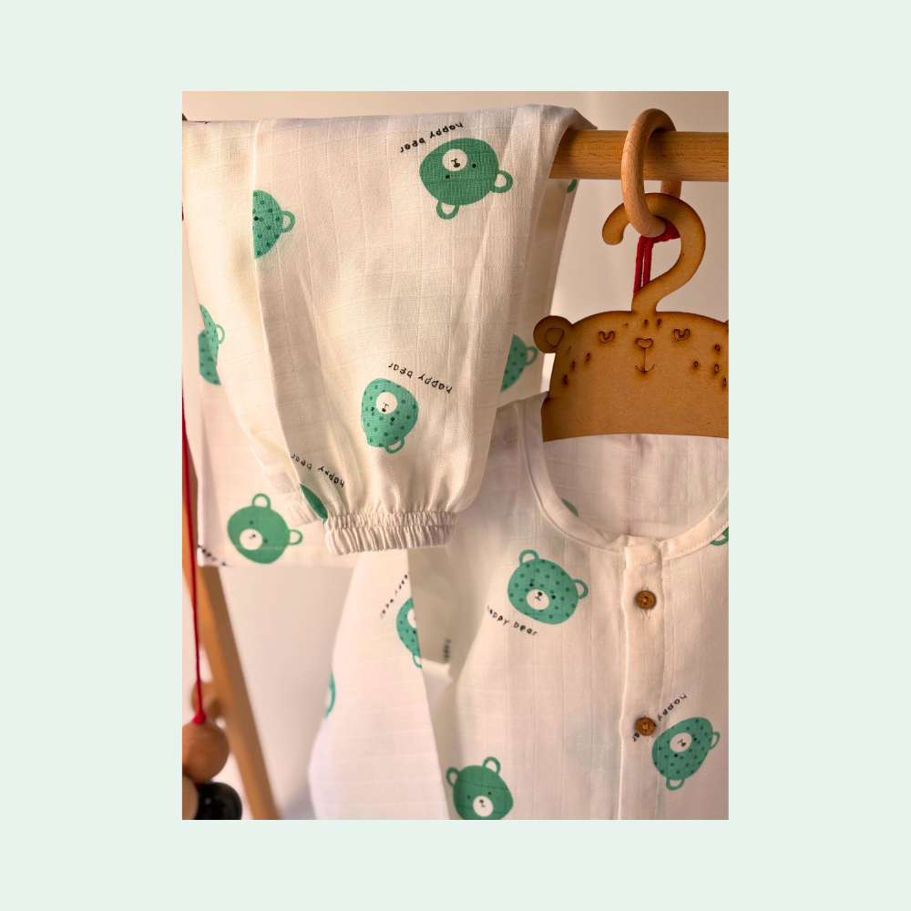Green Bear Muslin Co ord Set