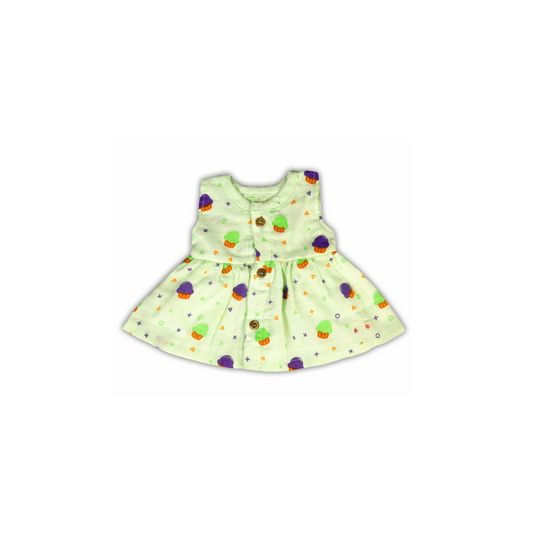 Green Cupcake Preemie Baby Muslin Frock