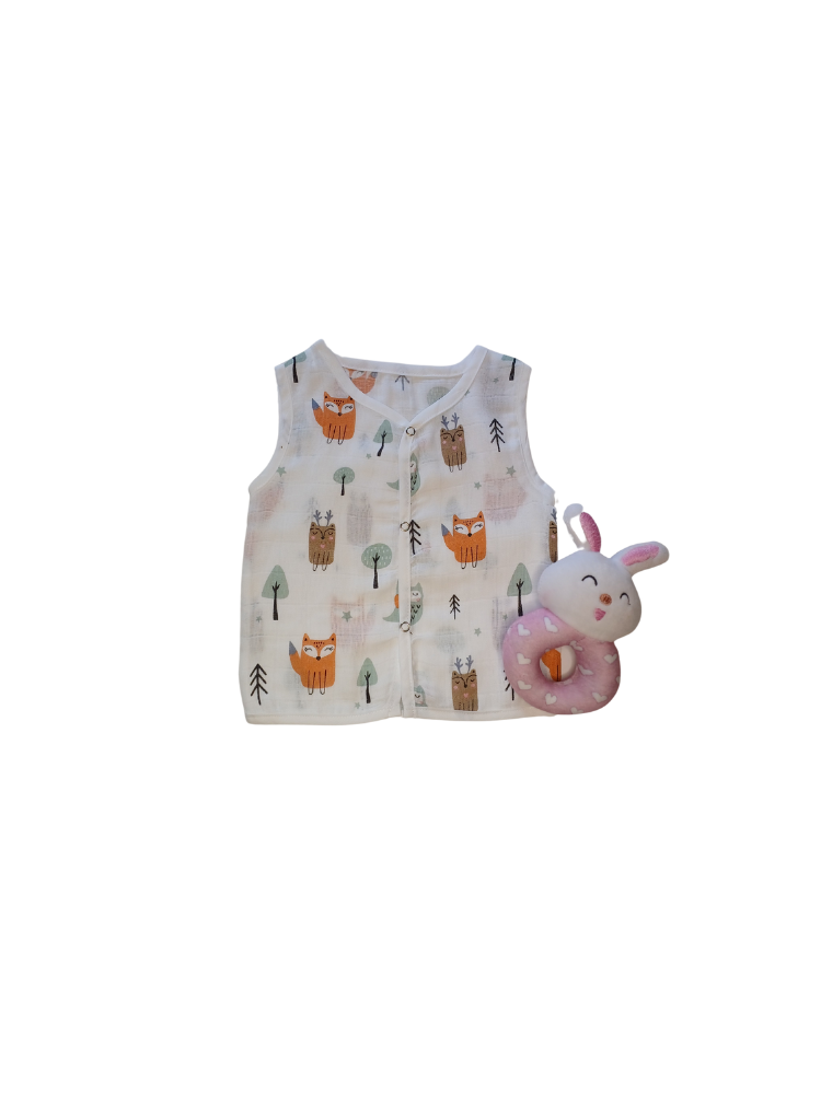 Orange Fox And Owl Jabla Sleeveless Muslin