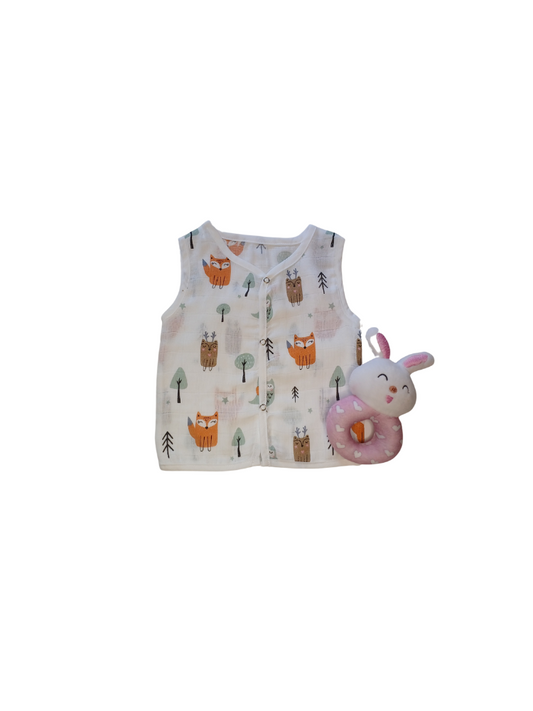 Orange Fox And Owl Jabla Sleeveless Muslin