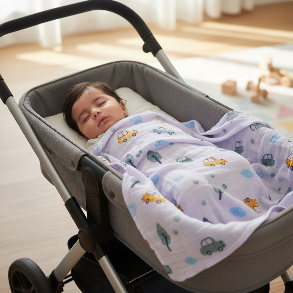 Yellow Car Swaddle Muslin