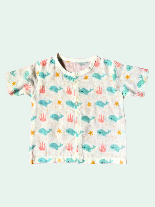 Blue Whale Jabla Half Sleeves Muslin