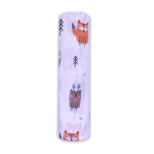 Orange Fox And Owl Swaddle Muslin