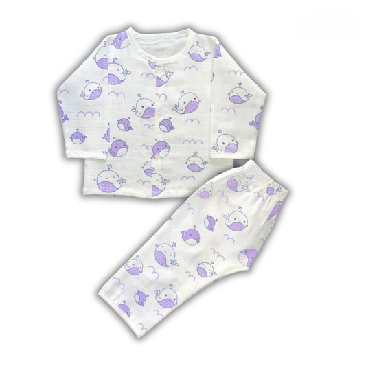 Purple Whale Pyjama Set Muslin