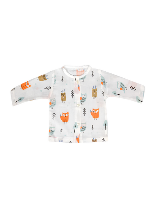 Orange Fox And Owl Jabla Full Sleeves Muslin