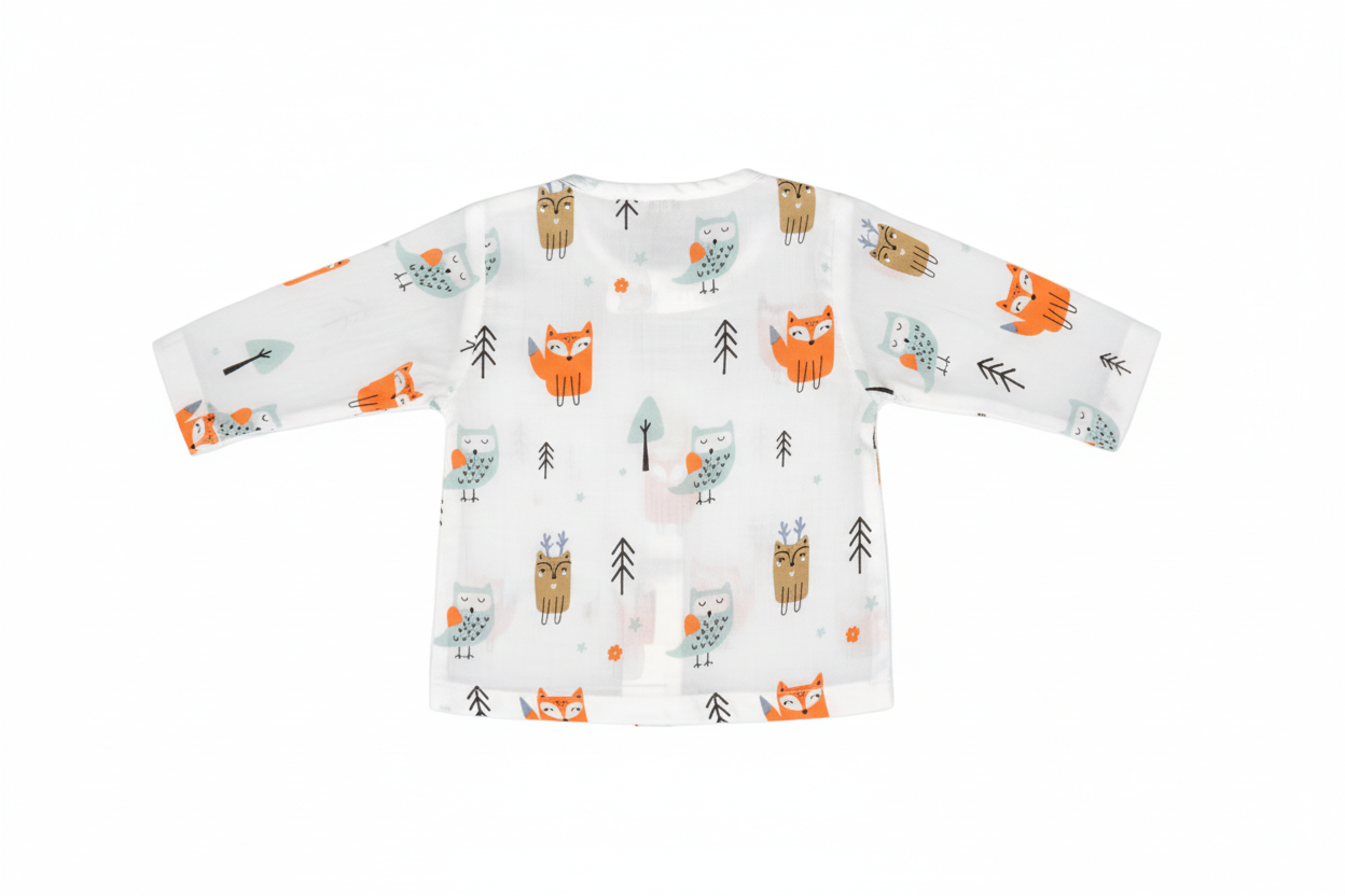 Orange Fox And Owl Jabla Full Sleeves Muslin