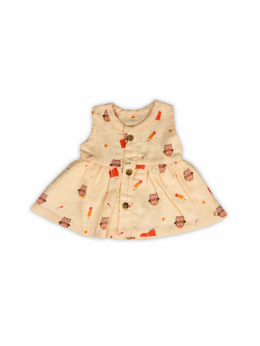 Peach Owl Preemie Baby Muslin Frocks