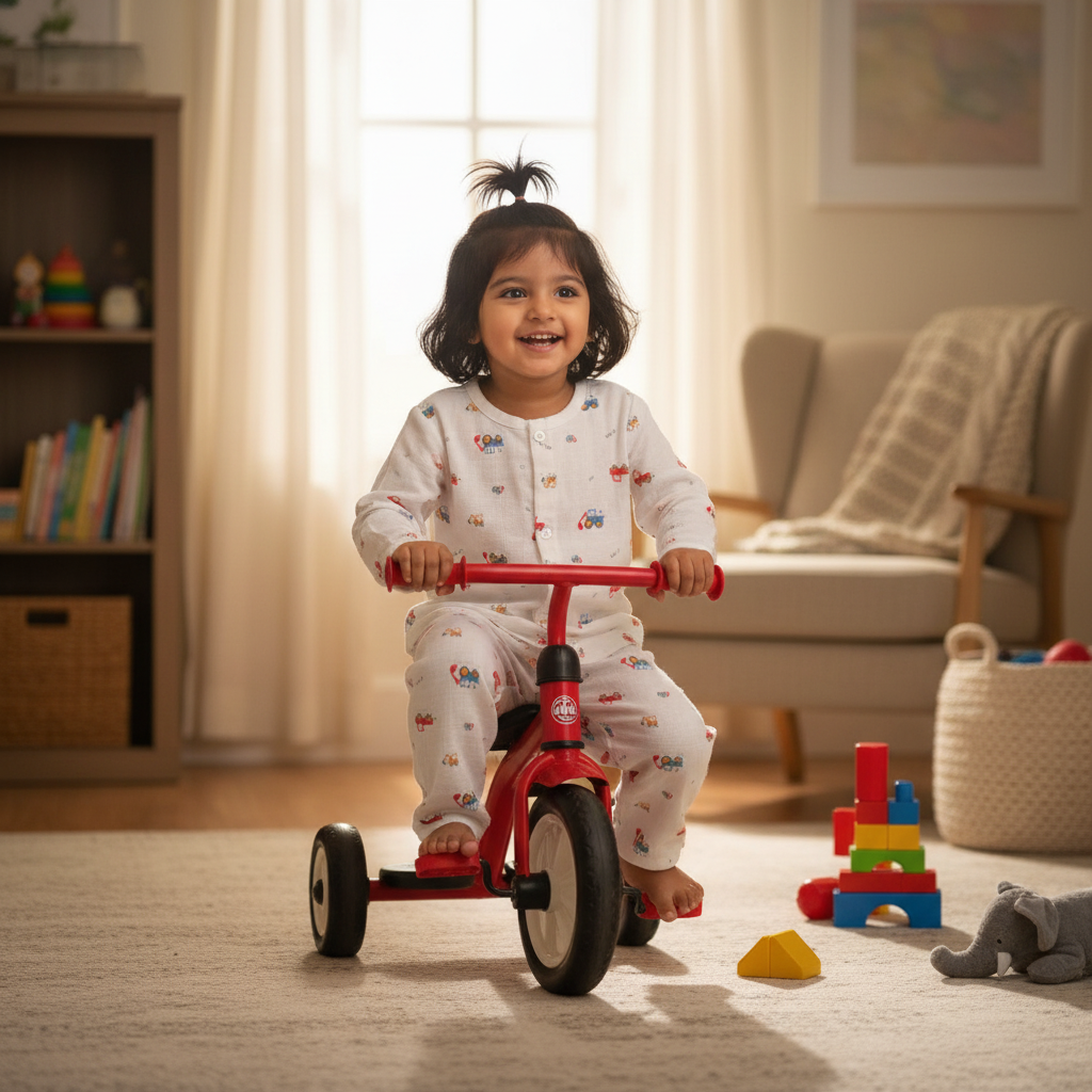 Red Truck Co ord  Set Muslin