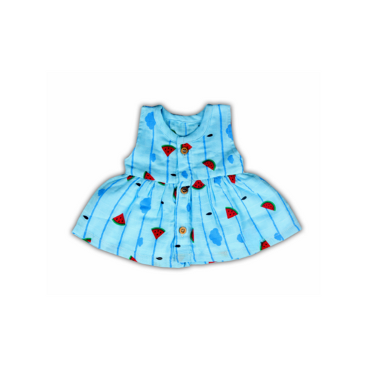 Blue Watermelon Preemie Baby Muslin Frock