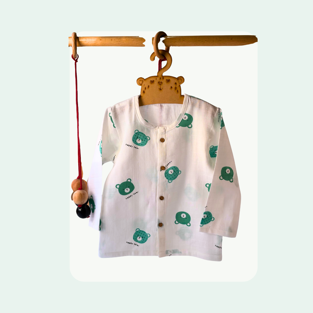 Green Bear Muslin Co ord Set
