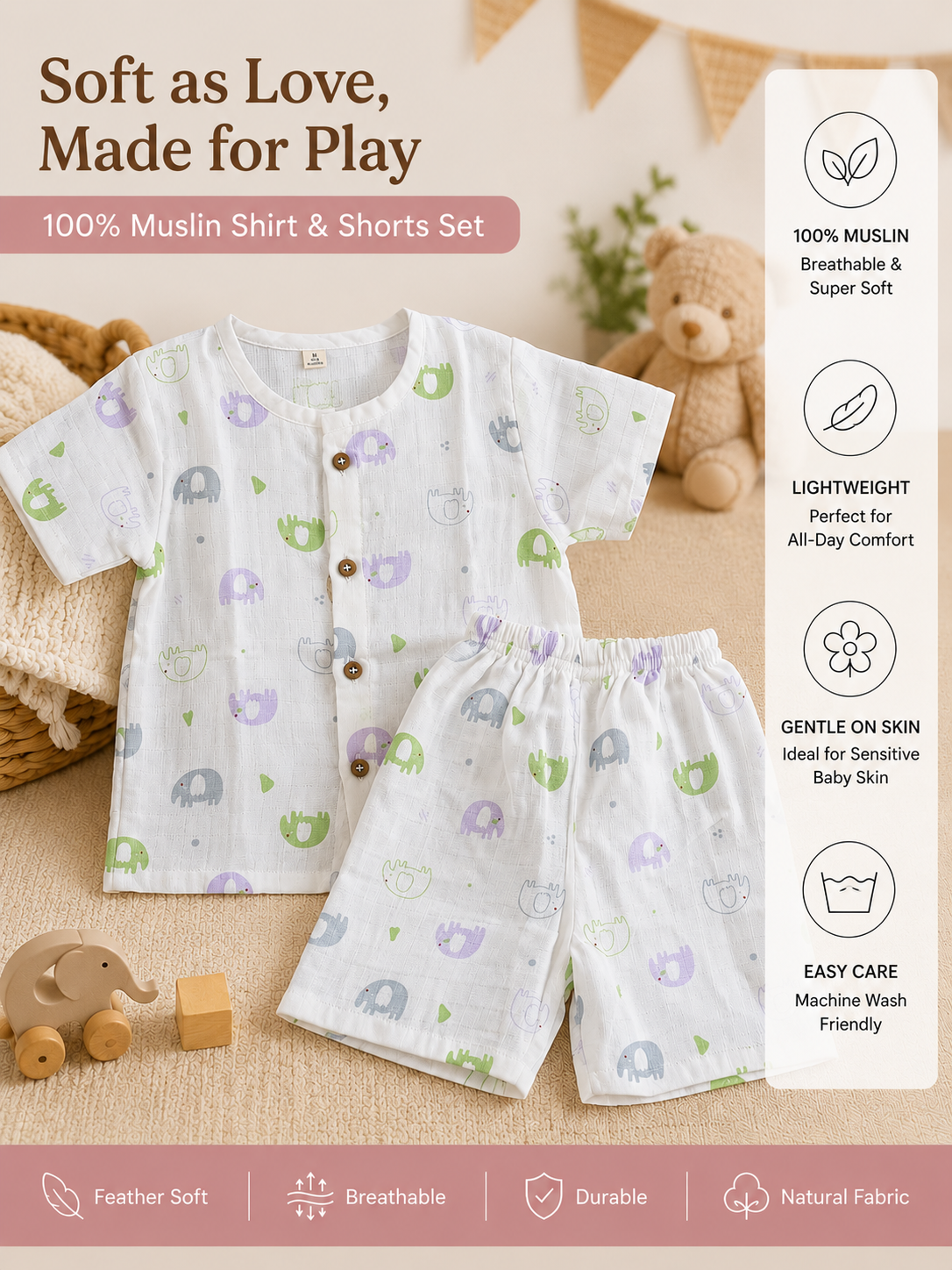 Purple Elephant Shirt and shorts set