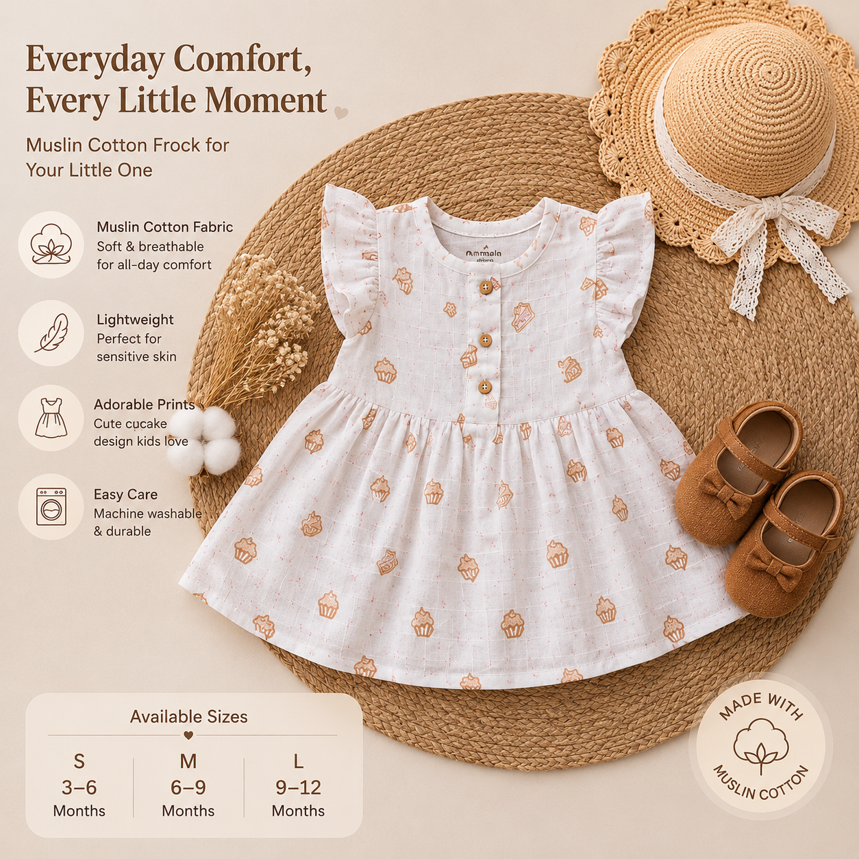 Brown Cupcake Muslin Frock