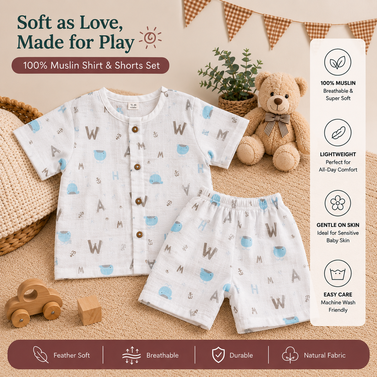 Alphabets Shirt and Shorts Set