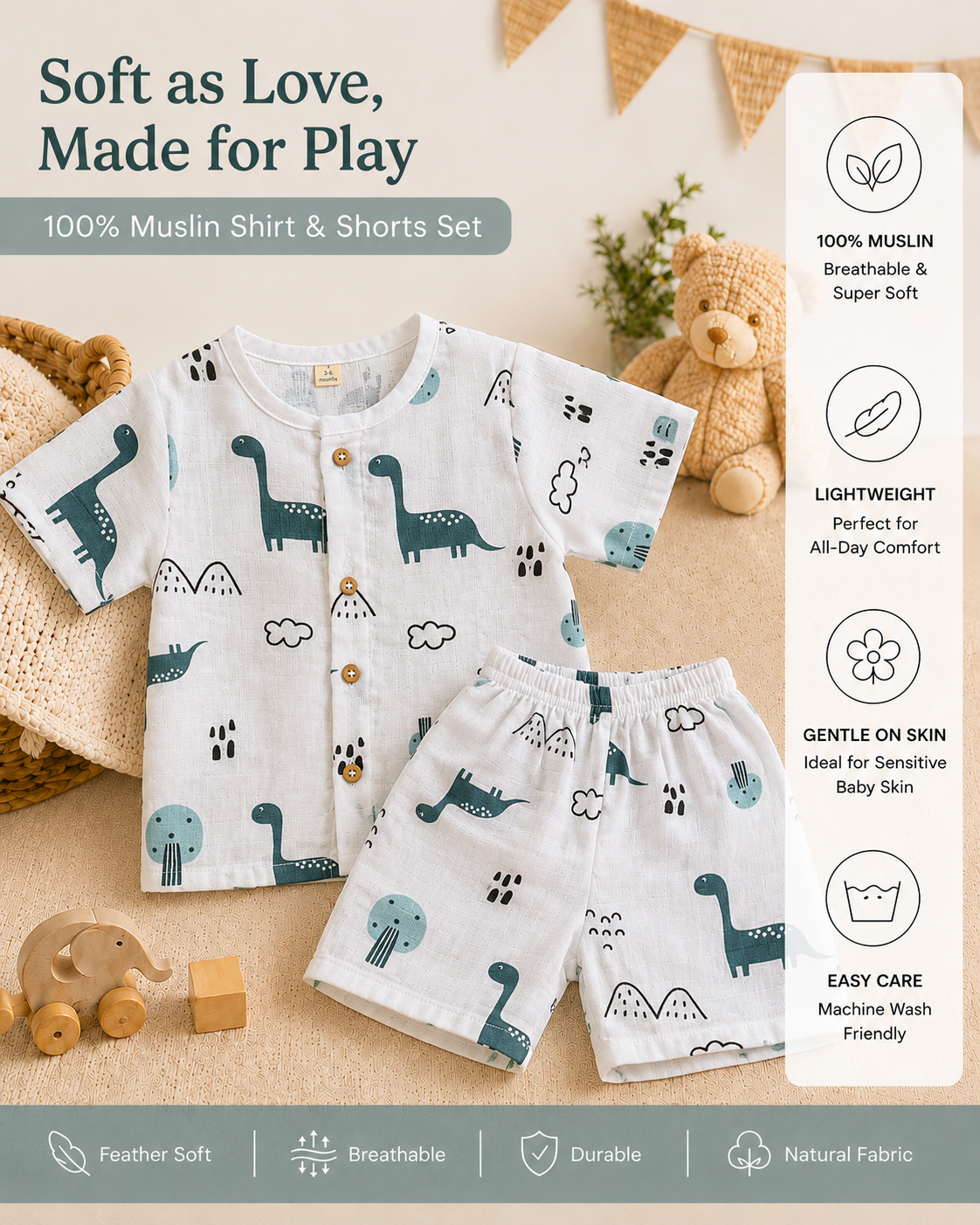Blue Dino Shirt And Shorts Set