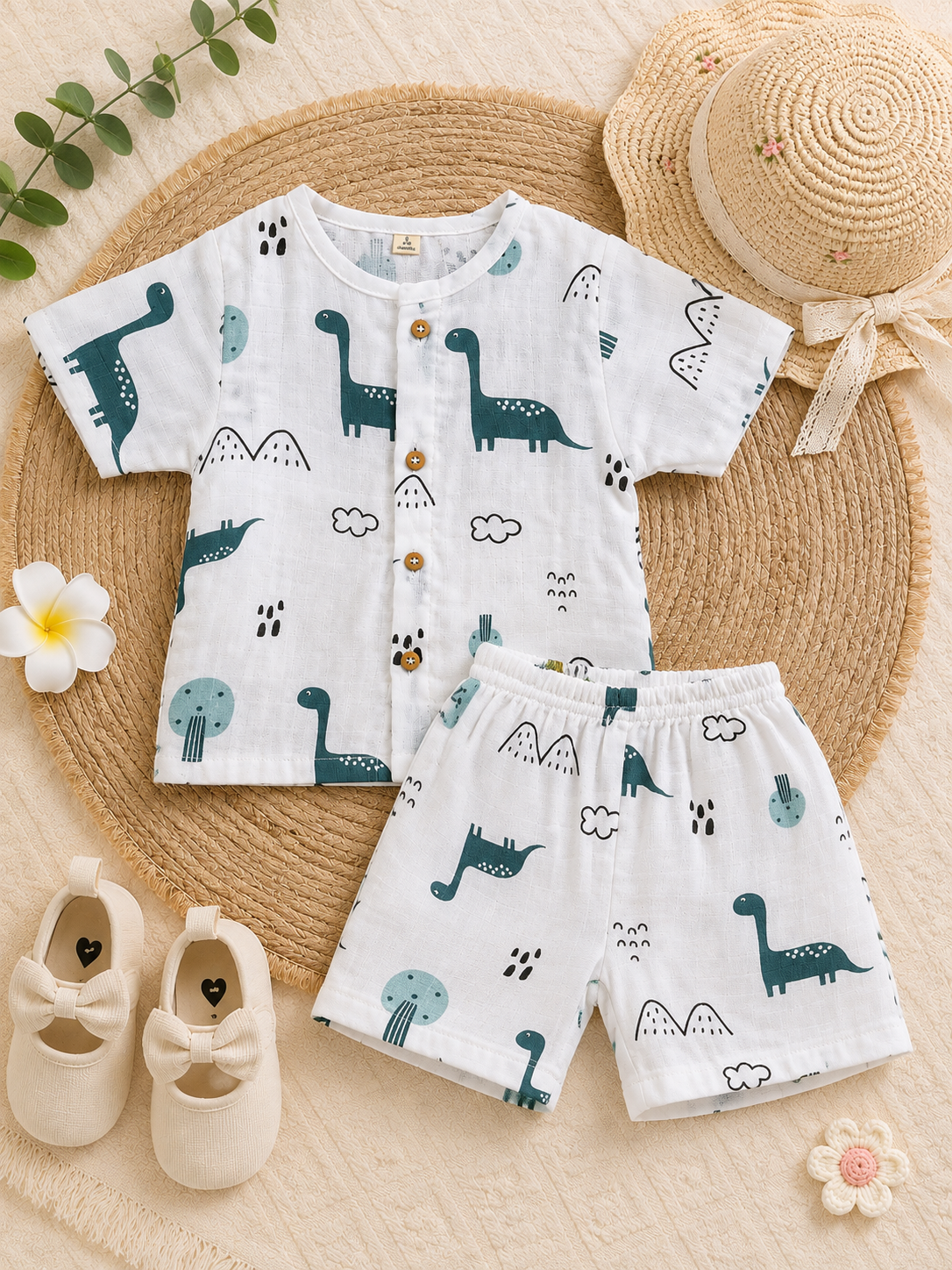 Blue Dino Shirt And Shorts Set