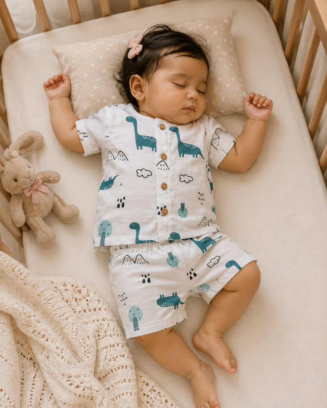 Blue Dino Shirt And Shorts Set