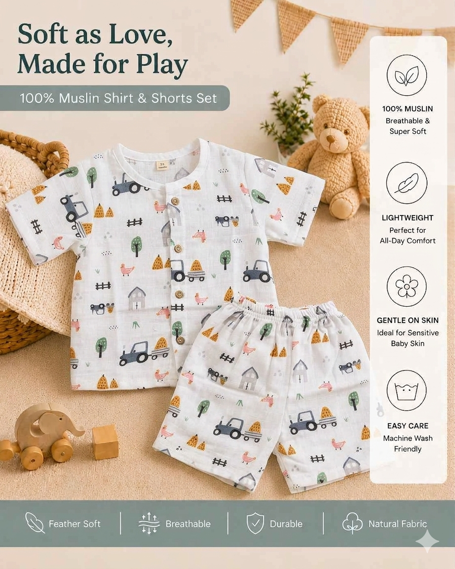 Blue Tractor Shirt And Shorts Set