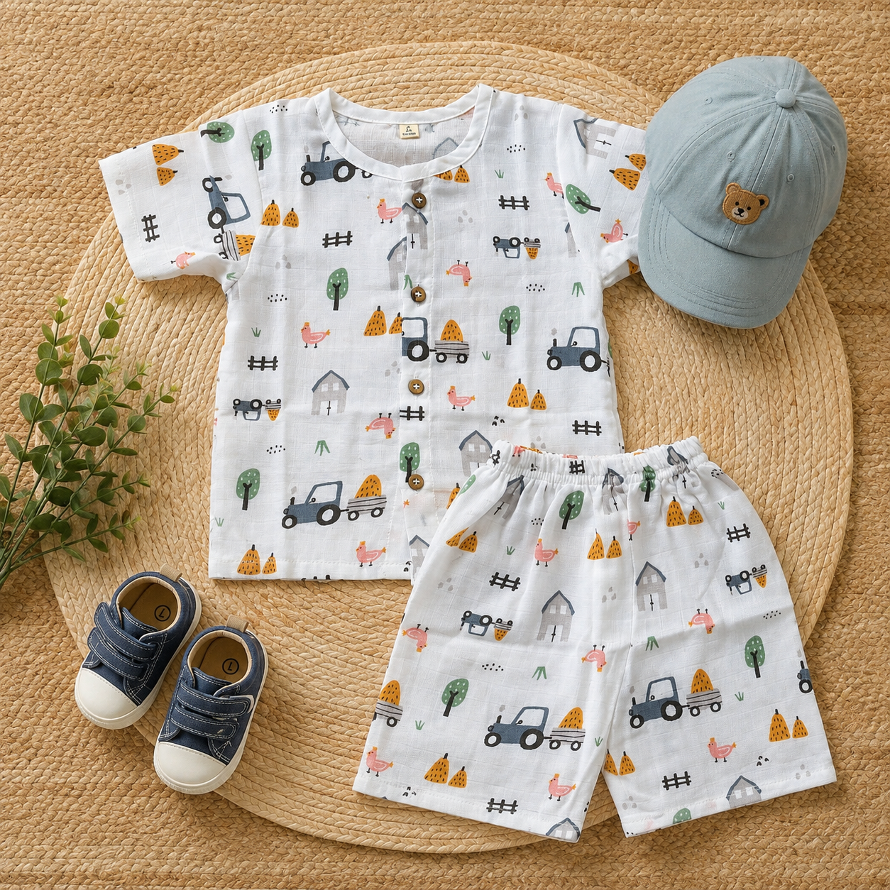 Blue Tractor Shirt And Shorts Set