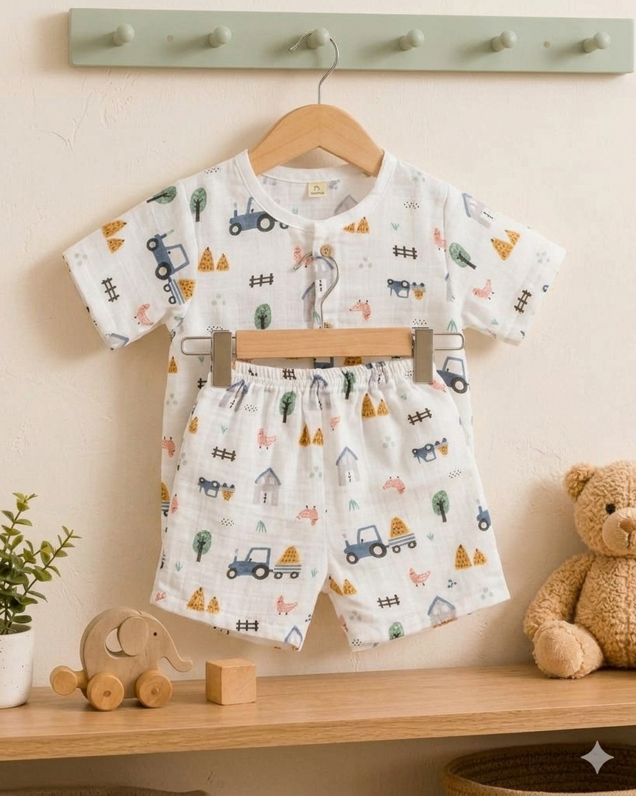 Blue Tractor Shirt And Shorts Set