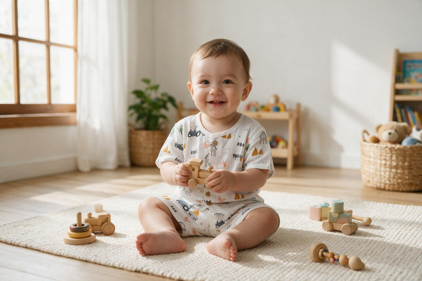 Blue Tractor Shirt And Shorts Set
