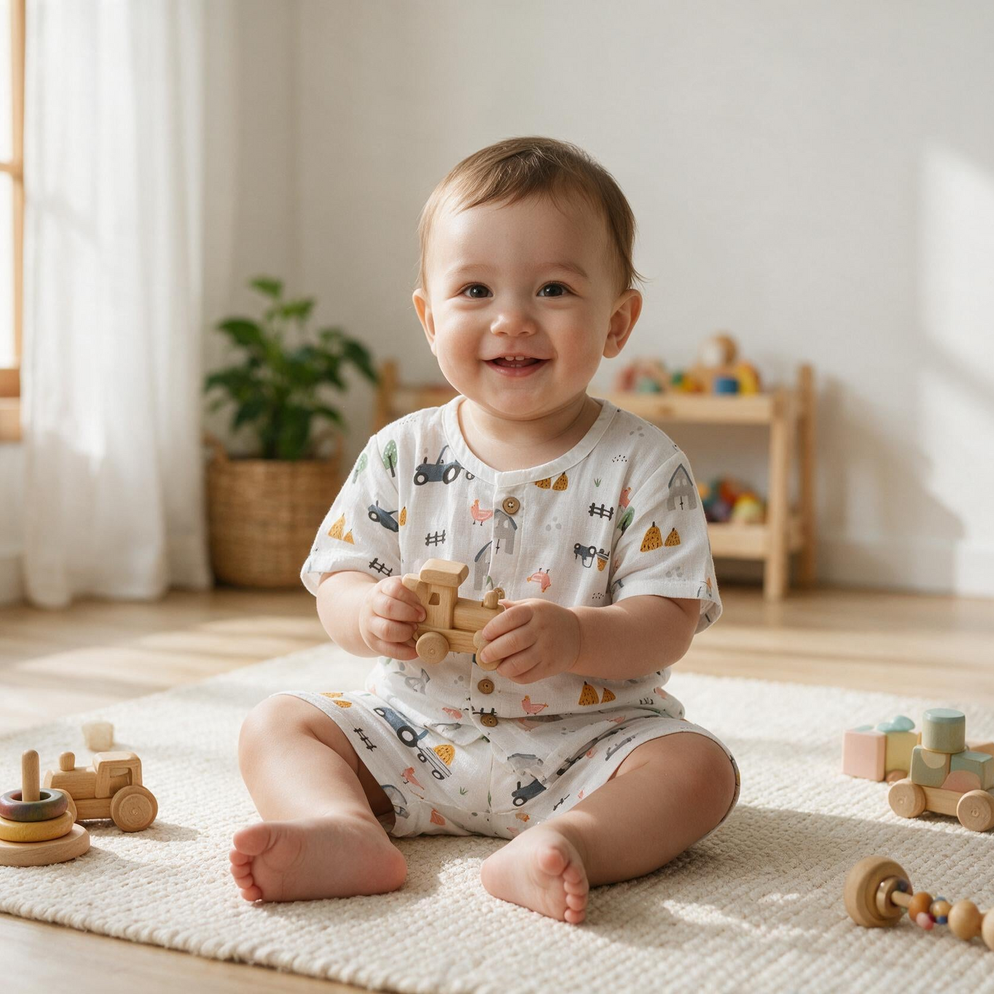Blue Tractor Shirt And Shorts Set