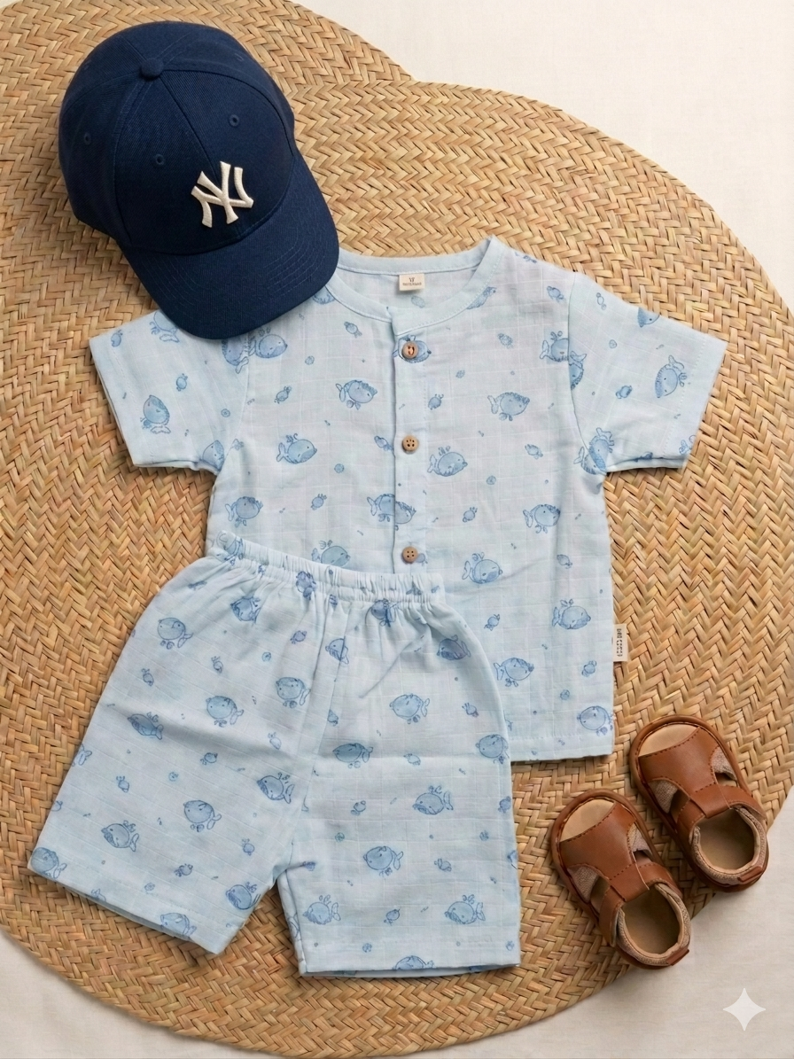 Blue Whale Shirt and Shorts Set