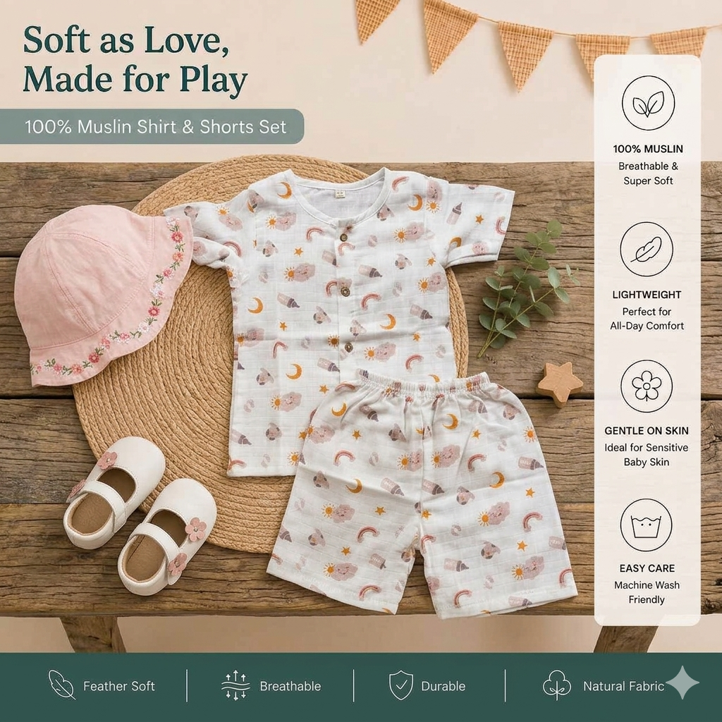 Beige Cloud Shirt and Shorts Set