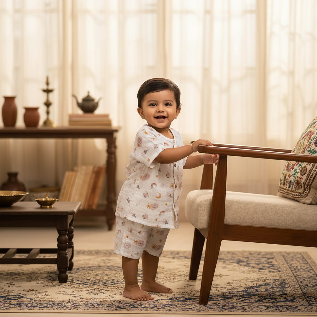 Beige Cloud Shirt and Shorts Set