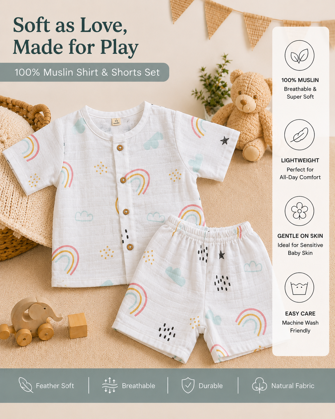 Pink Rainbow Shirt And Shorts Set