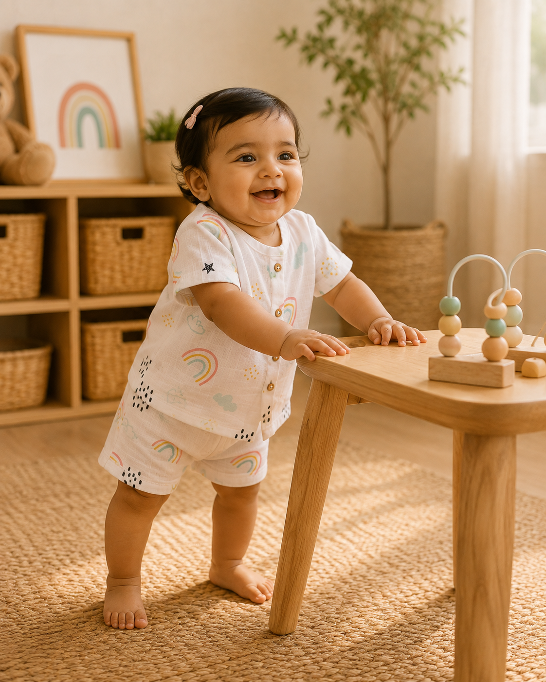 Pink Rainbow Shirt And Shorts Set