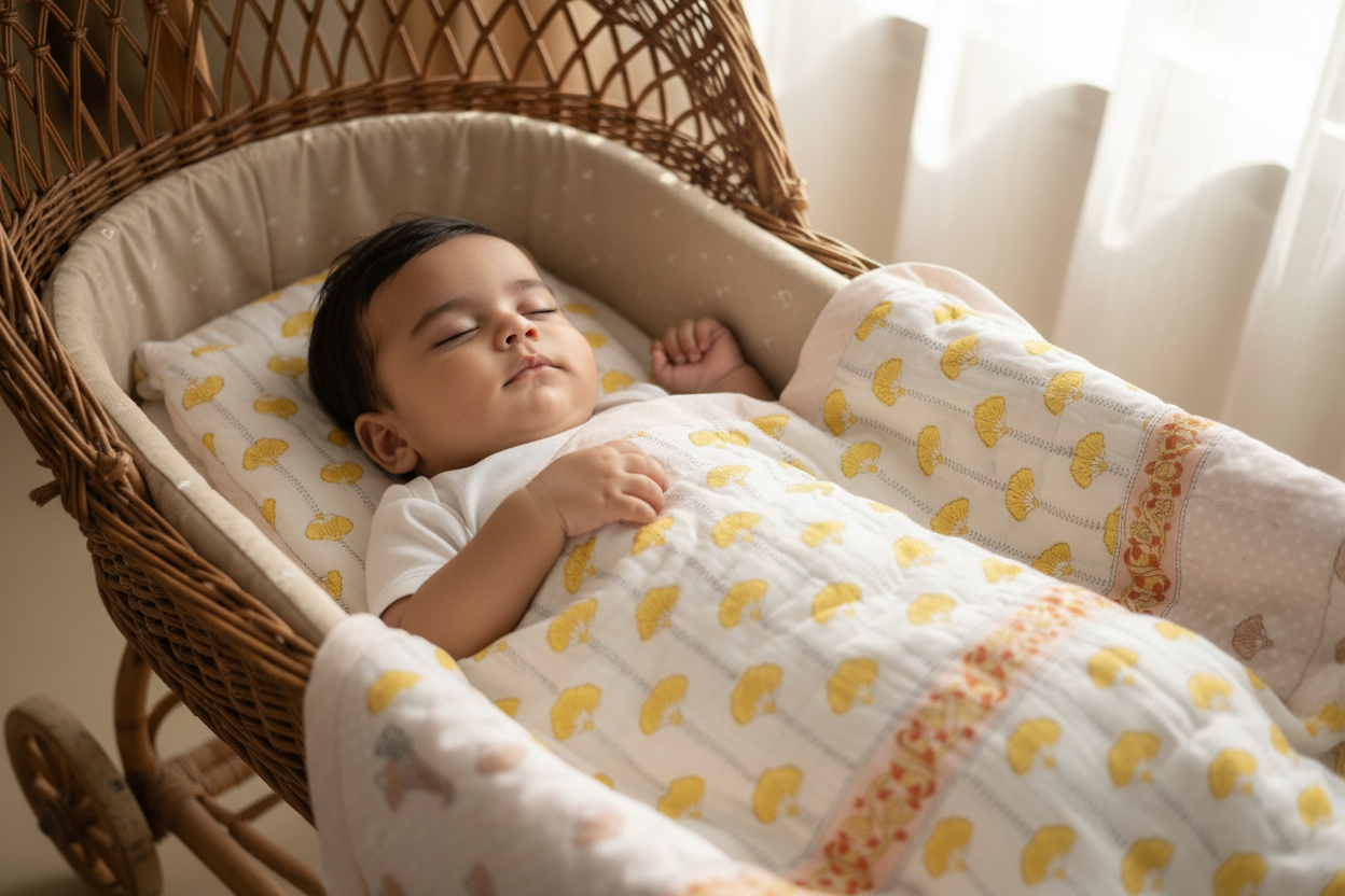 Cream and Yellow block print Quilt set