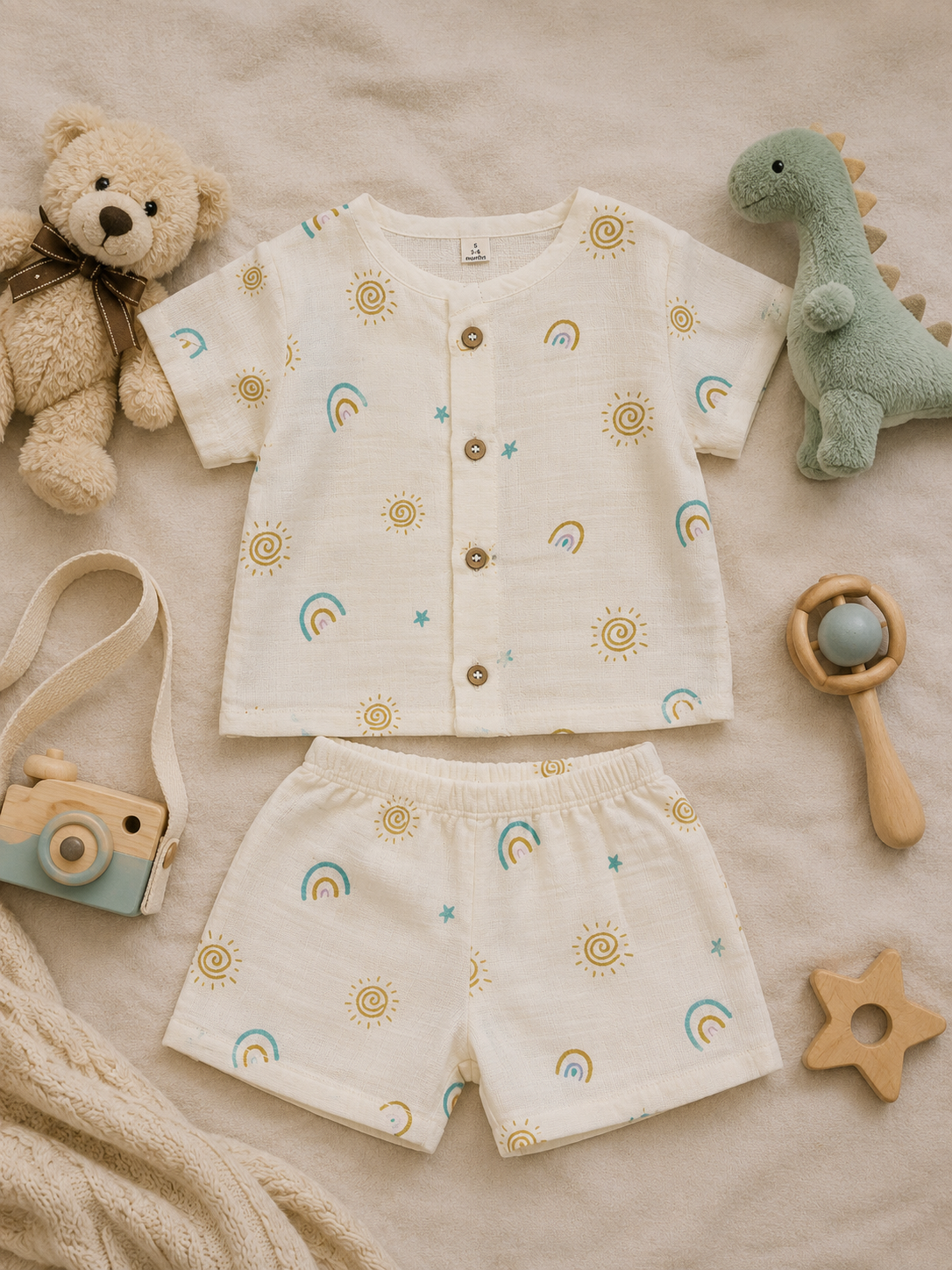Yellow Rainbow Shirt and Shorts Set
